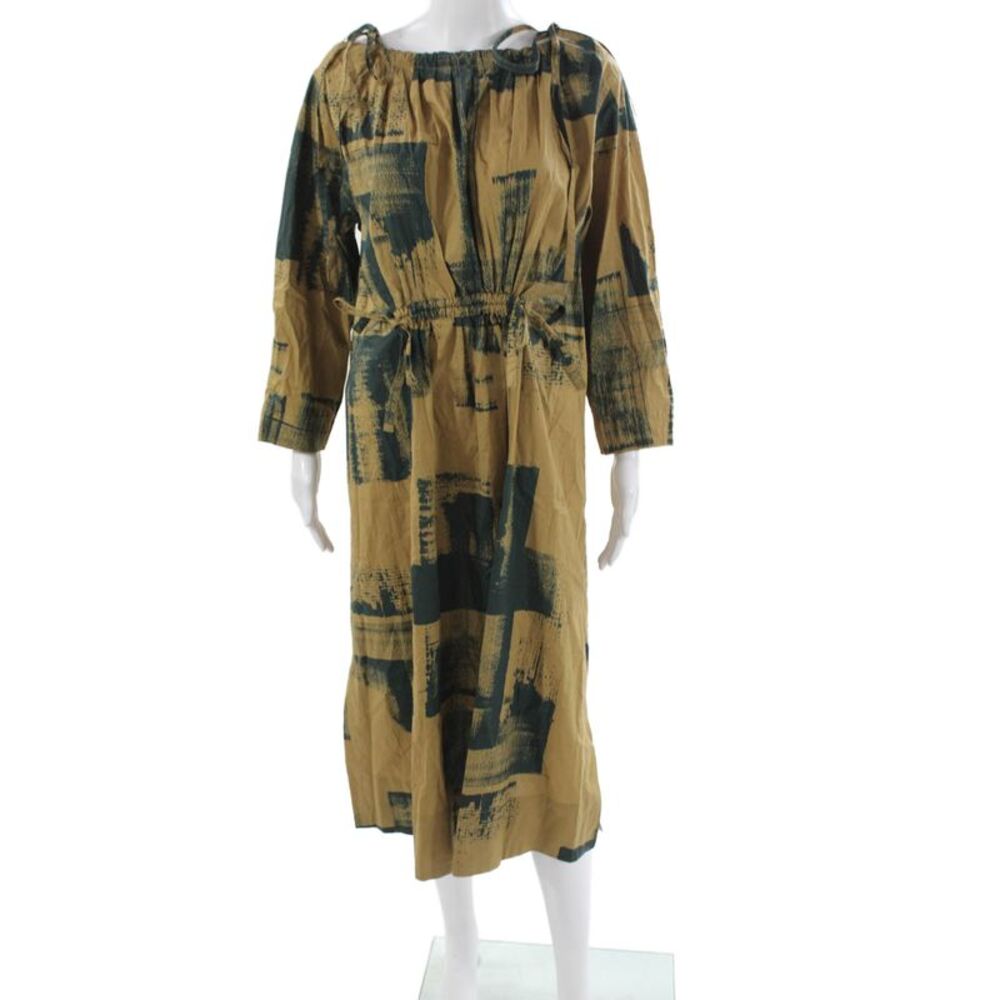 Soeur Women Shift Dress Brown Boat Neck Long Sleeve Cotton Knee Length Size 34